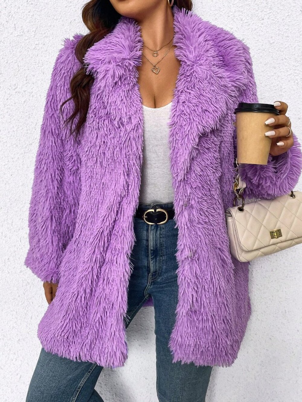 Purple Casual Women's Plus Size Faux Fur Coat Jacket
